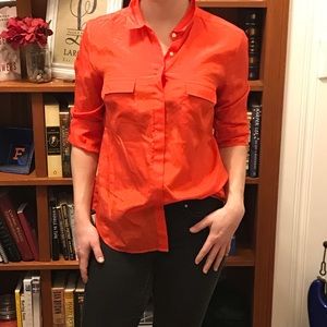 Coral silk/cotton blend utility blouse- Ann Taylor